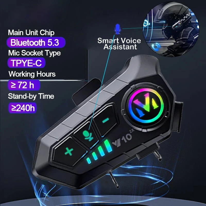 Full Face Motorcycle Helmet With Bluetooth - V10 2X Bluetooth Motorcycle Helmet Intercom