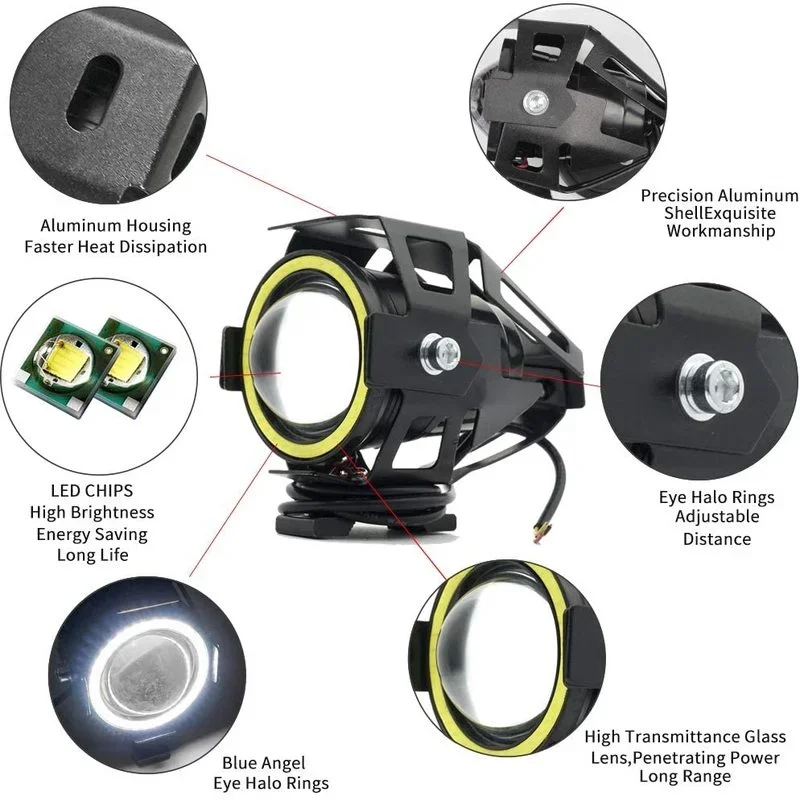 U7 LED Auxiliary Bright Motorc - Universal Motorcycle Led Headlight Projector 评论和价格