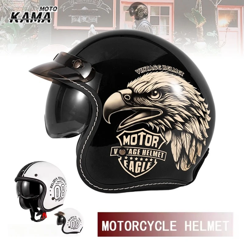 HOT Open Face Motorcycle Helme - Vintage Open Face Retro Helmet 评论和价格